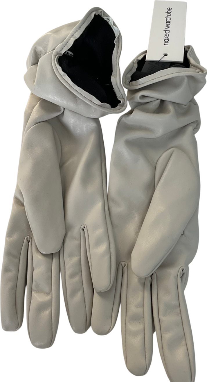 Naked Wardrobe Cream Vegan Leather Long Gloves One Size