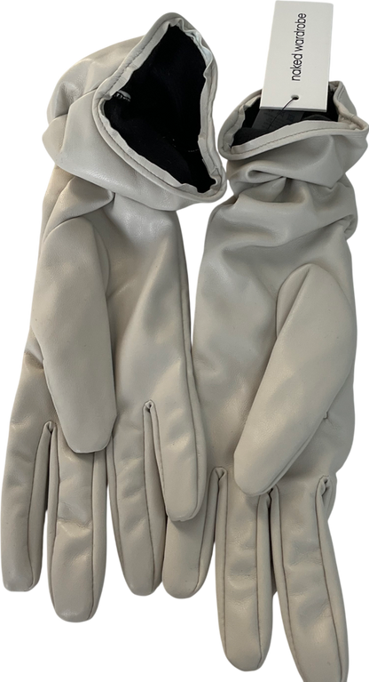 Naked Wardrobe Cream Vegan Leather Long Gloves One Size