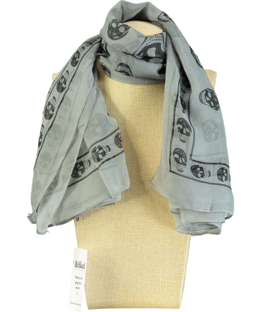 Alexander McQueen Grey Square Silk Chiffon Skull Scarf One Size