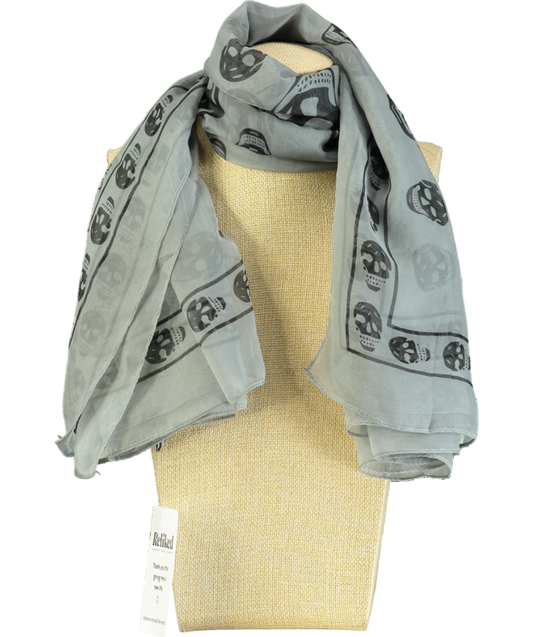 Alexander McQueen Grey Square Silk Chiffon Skull Scarf One Size