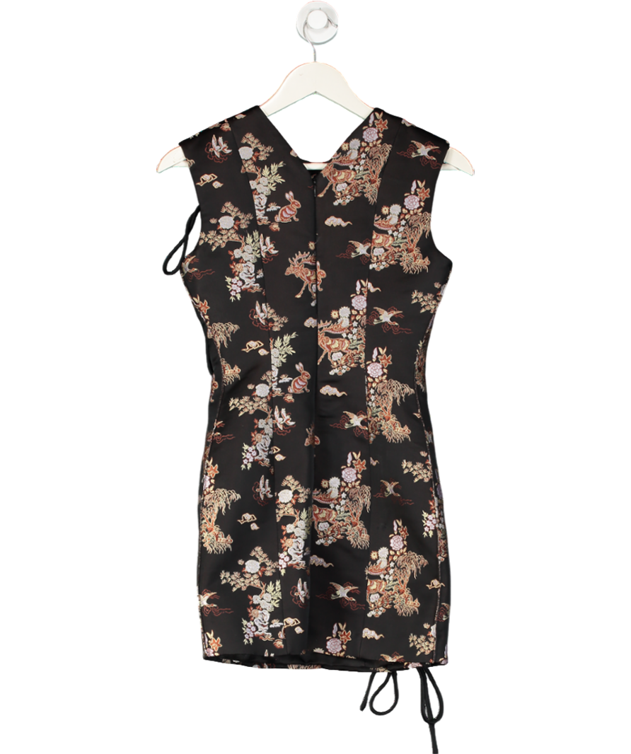 Acne Studios Black Mandarin Style Mini Dress With Rabbit And Moose Print - Size 32 UK XXXS