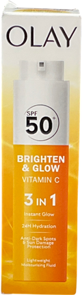 olay Vitamin C Brighten & Glow 3in1 Moisturiser Face Fluid Spf50+ Hydrating Primer 50ml