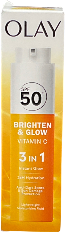 olay Vitamin C Brighten & Glow 3in1 Moisturiser Face Fluid Spf50+ Hydrating Primer 50ml