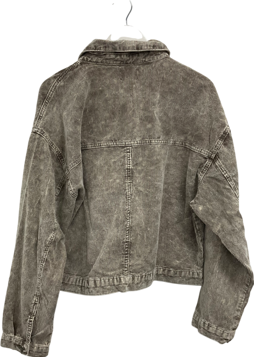 boohooMan Cream Boxy Acid Wash Corduroy Jacket UK L