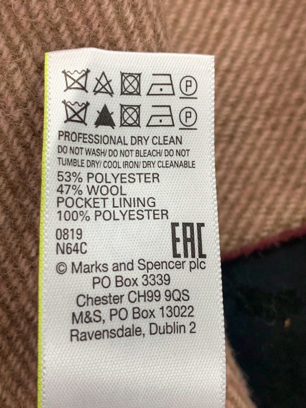 M&S Dark Rose Wool Blend Coat UK 10