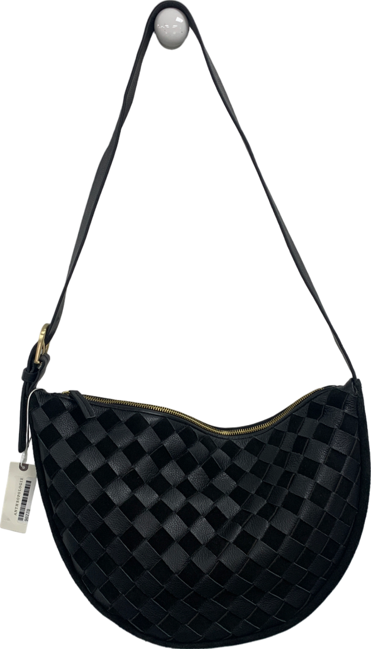 Anthropologie Black Woven Leather Shoulder Bag One Size
