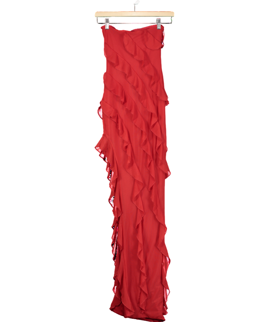 Oh Polly Bandeau Ruffle Detail Maxi Dress In Red UK 4