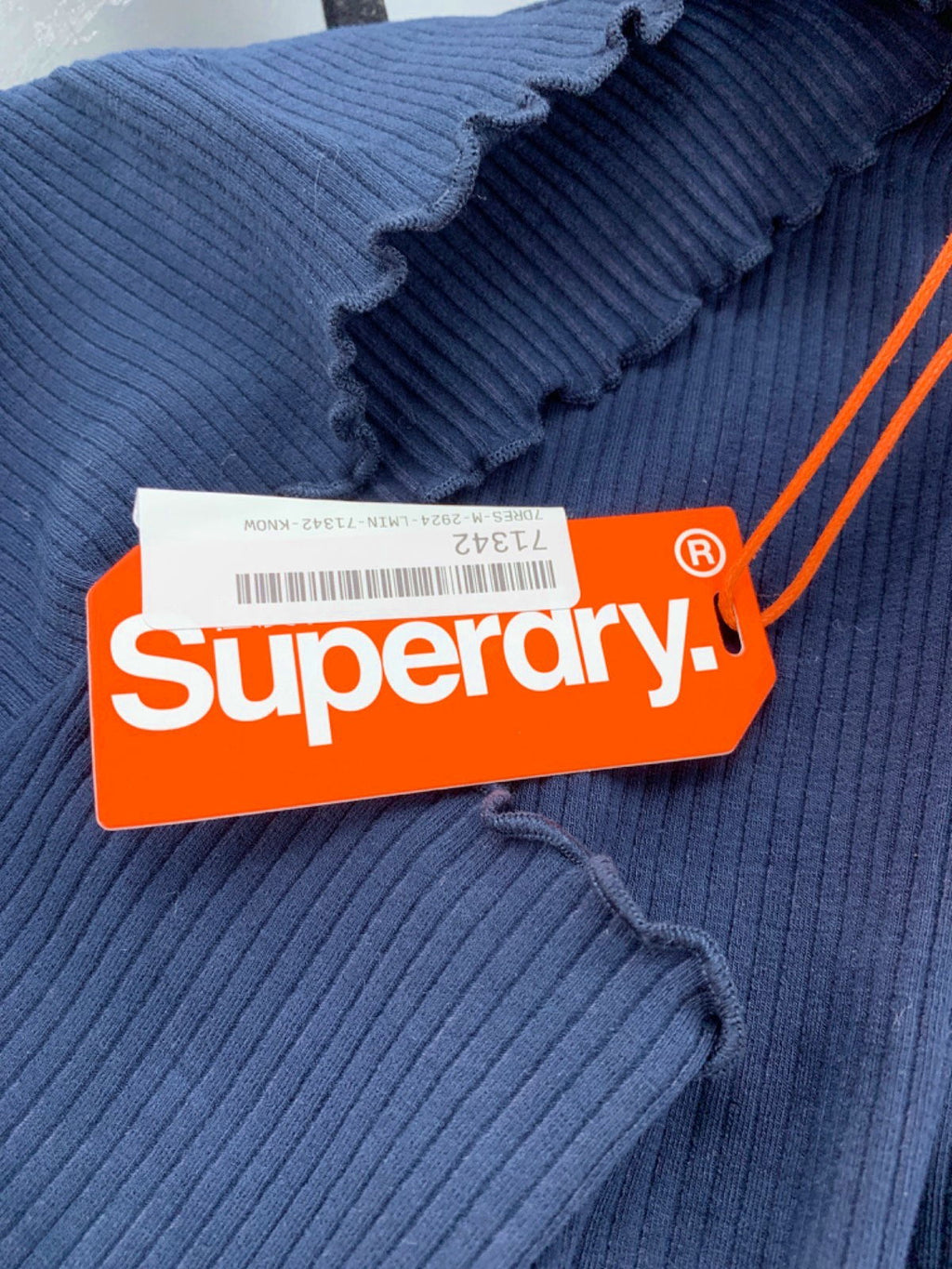 Superdry Navy Ribbed cotton Harper Bardot Dress UK 12