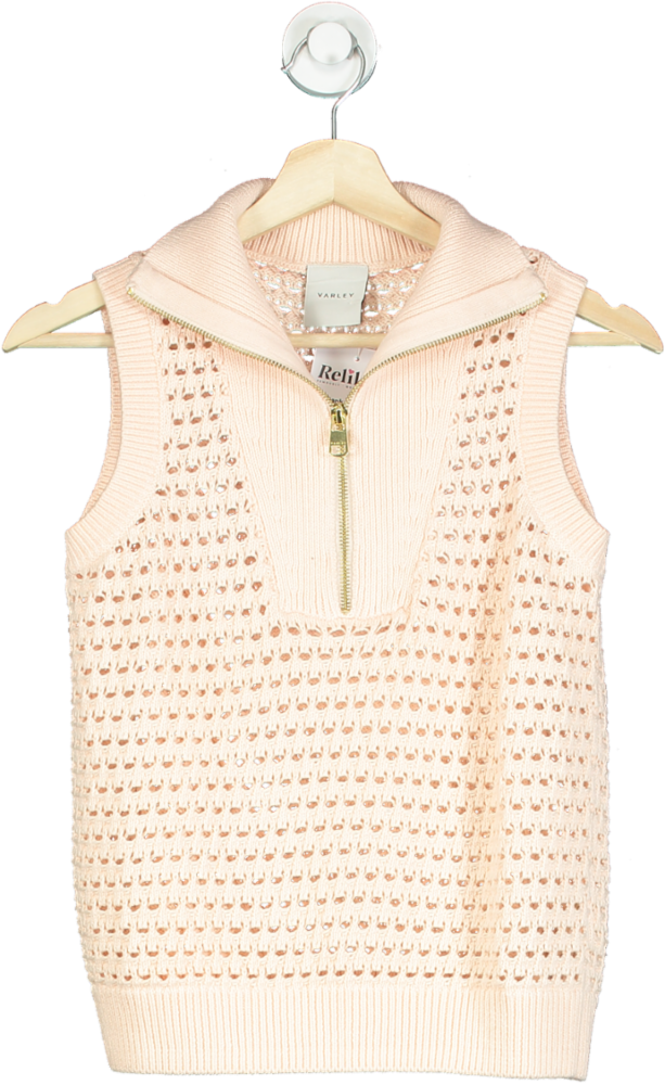 Varley Beige Knitted Zip Collar Sleeveless Top UK XS