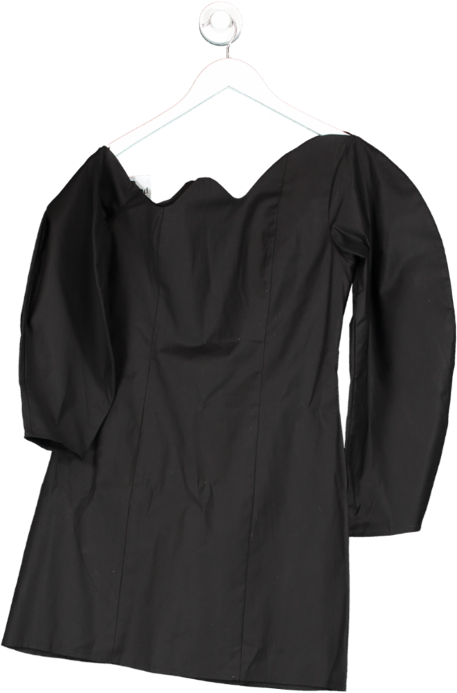 Black Scallop Neckline Mini Dress One Size