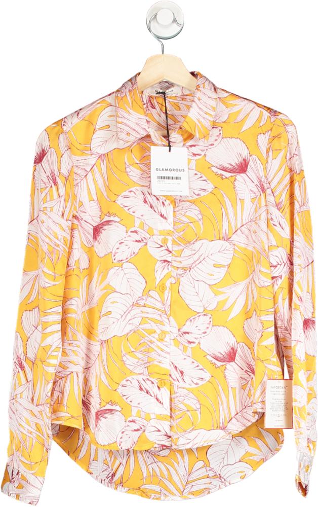 Glamorous Yellow Printed Button Front Blouse UK 8