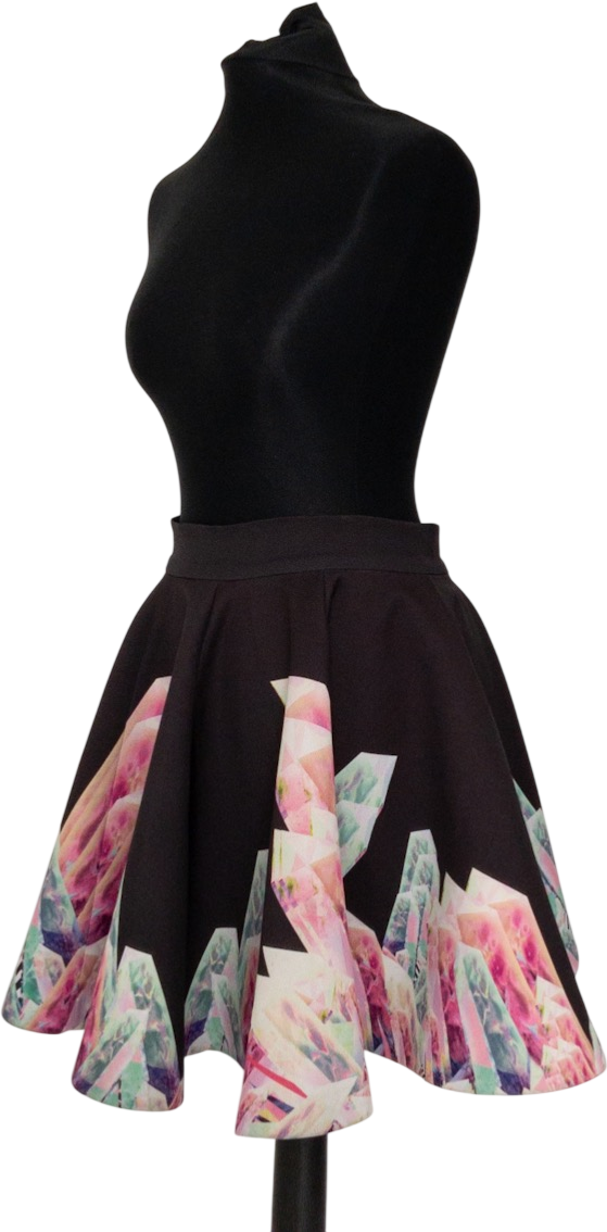 AQ/AQ Geode Printed Black Scuba Circle Skirt UK 10