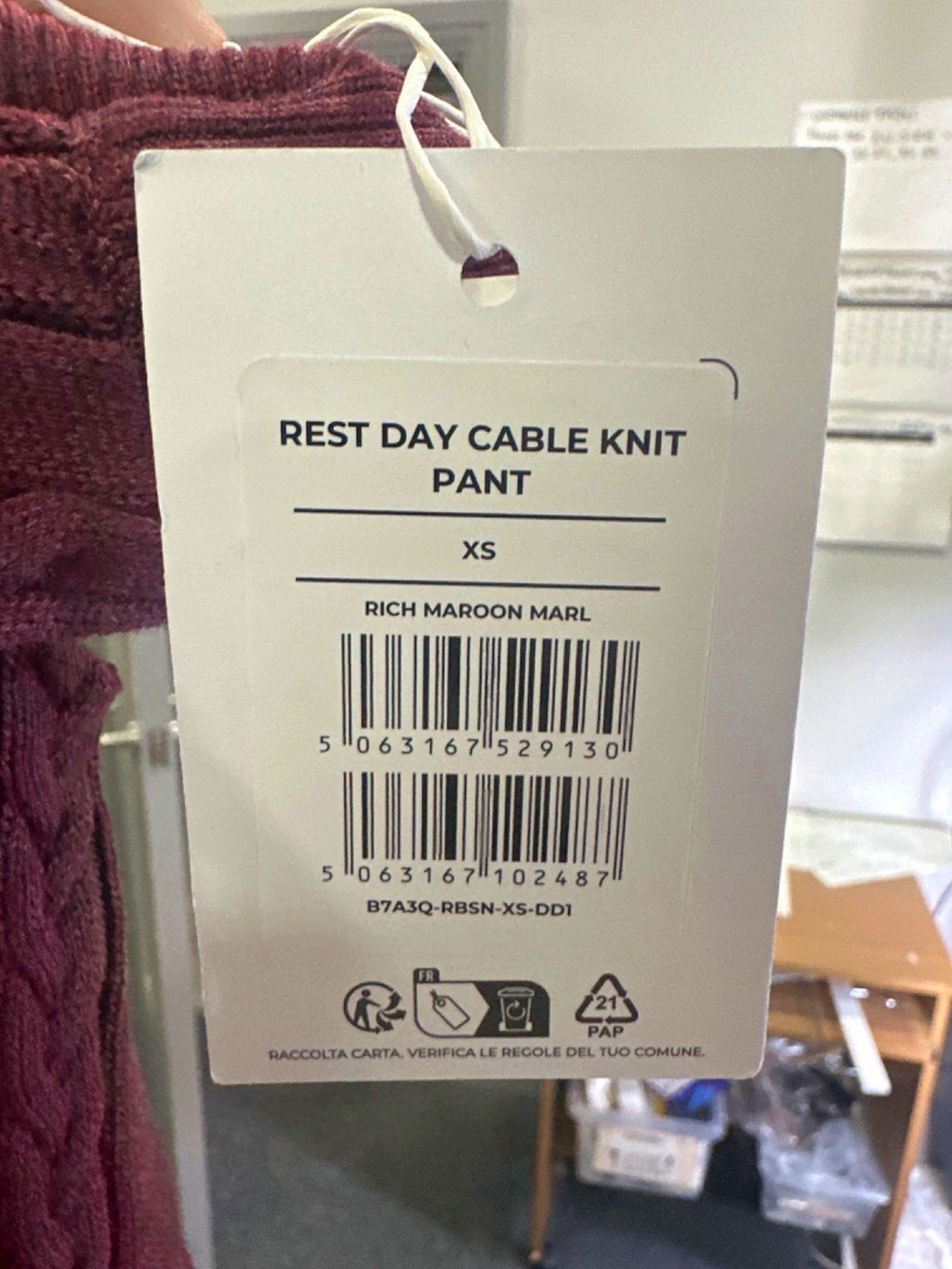 Gymshark Rich Maroon Marl Rest Day Cable Knit Pant UK XS