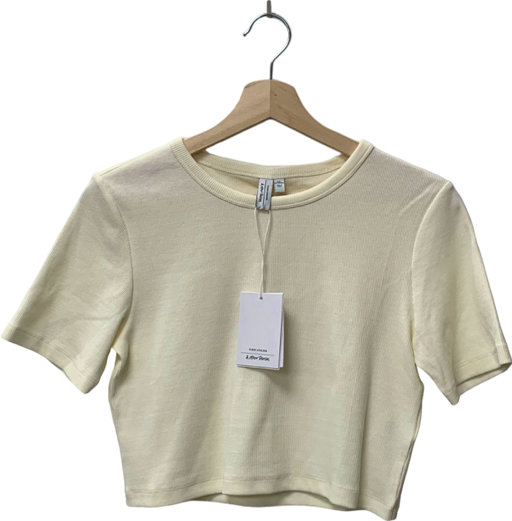 & Other Stories Cream Organic Cotton Blend Cropped T-Shirt L