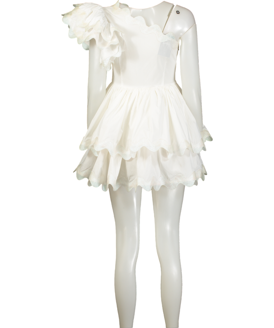 One Shoulder Scallop Edge Mini Dress White UK XS/S