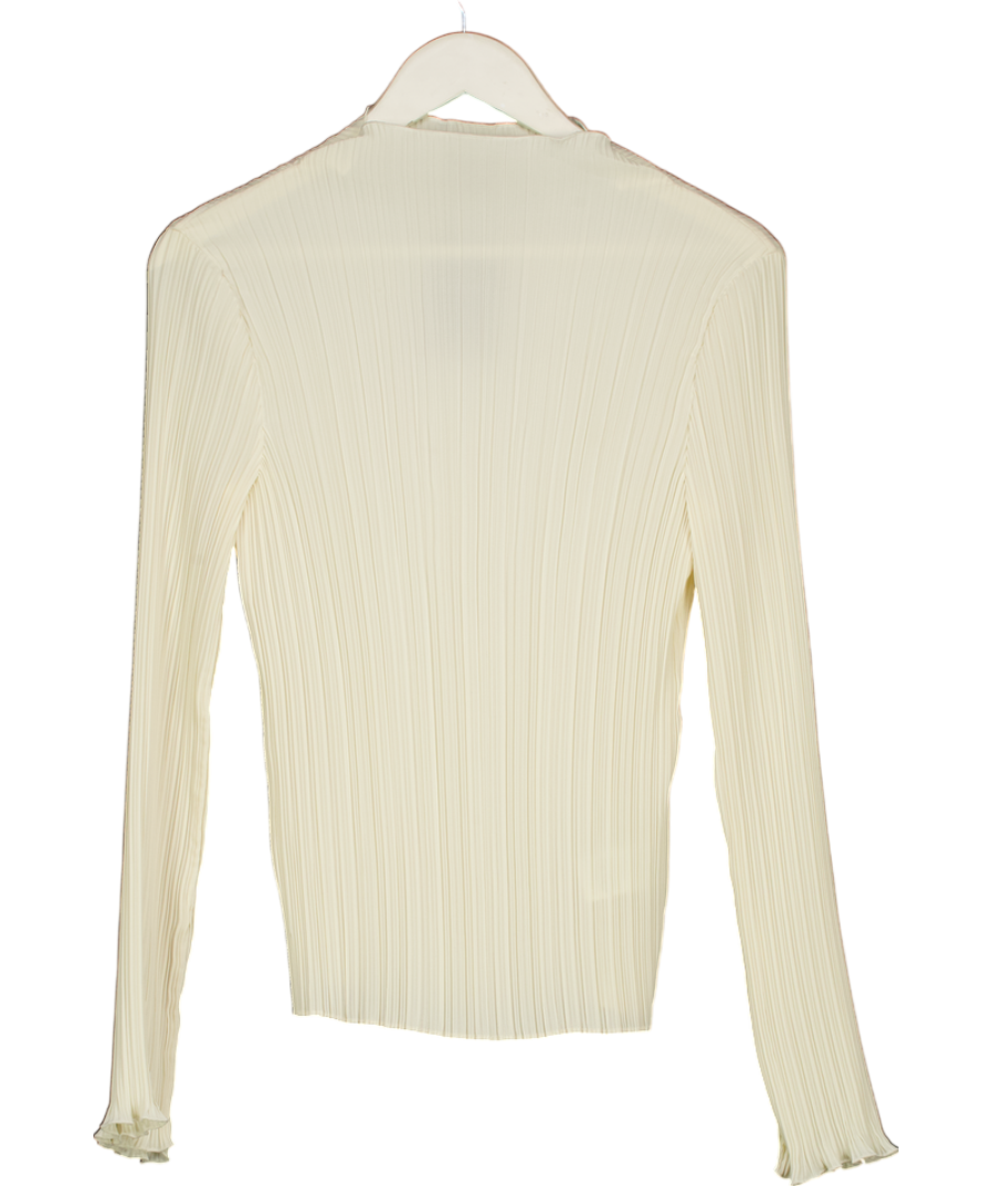 REISS Cream High Neck Plisse Top UK 8