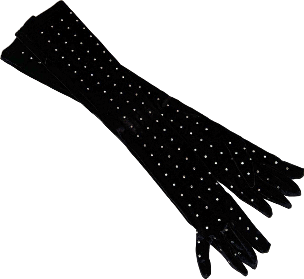 Unbranded Black Velvet Diamanté Gloves One Size