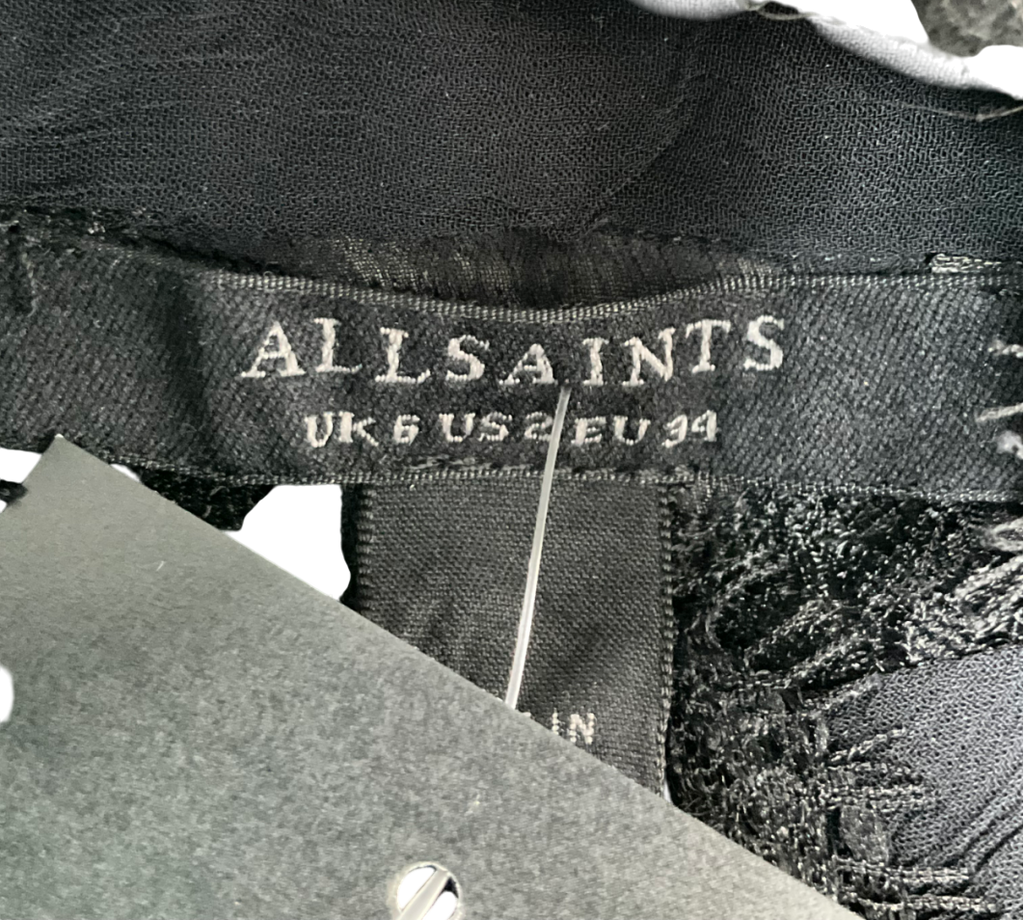 All Saints Black Rory Lace Shirt UK 6