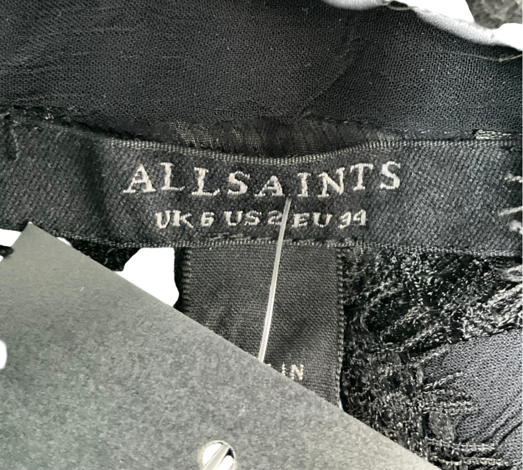 All Saints Black Rory Lace Shirt UK 6
