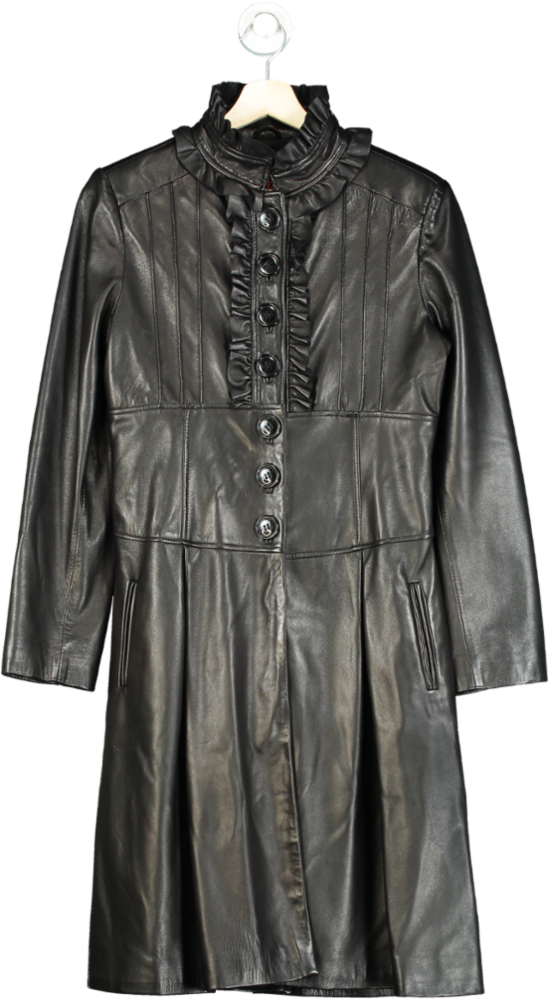 Genel Black Leather Coat UK 10