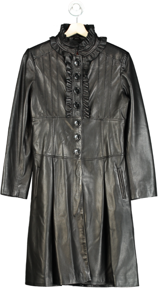 Genel Black Leather Coat UK 10