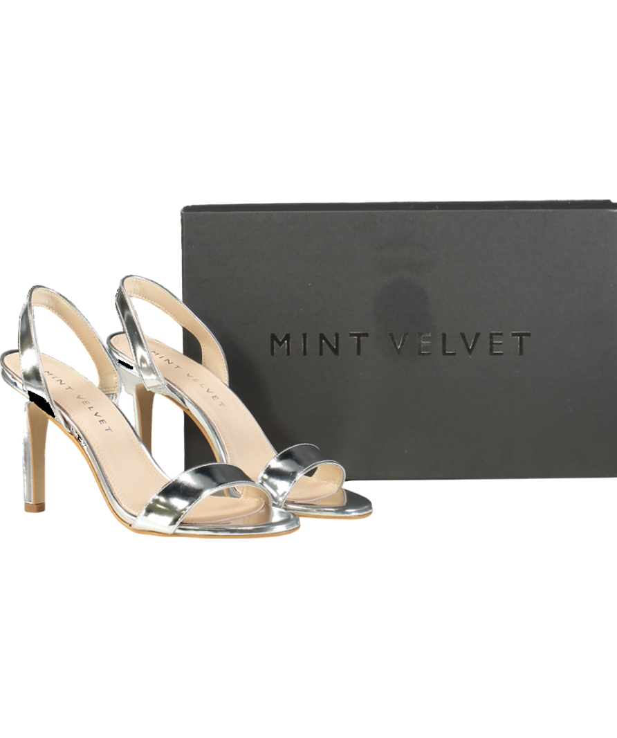 Mint Velvet Metallic Silver Amara Stiletto Heel Sandals UK 5 EU 38 👠