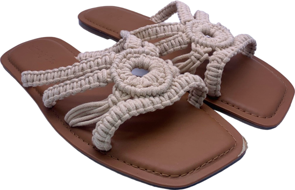 Simply Be Beige Macrame Sandals UK 7