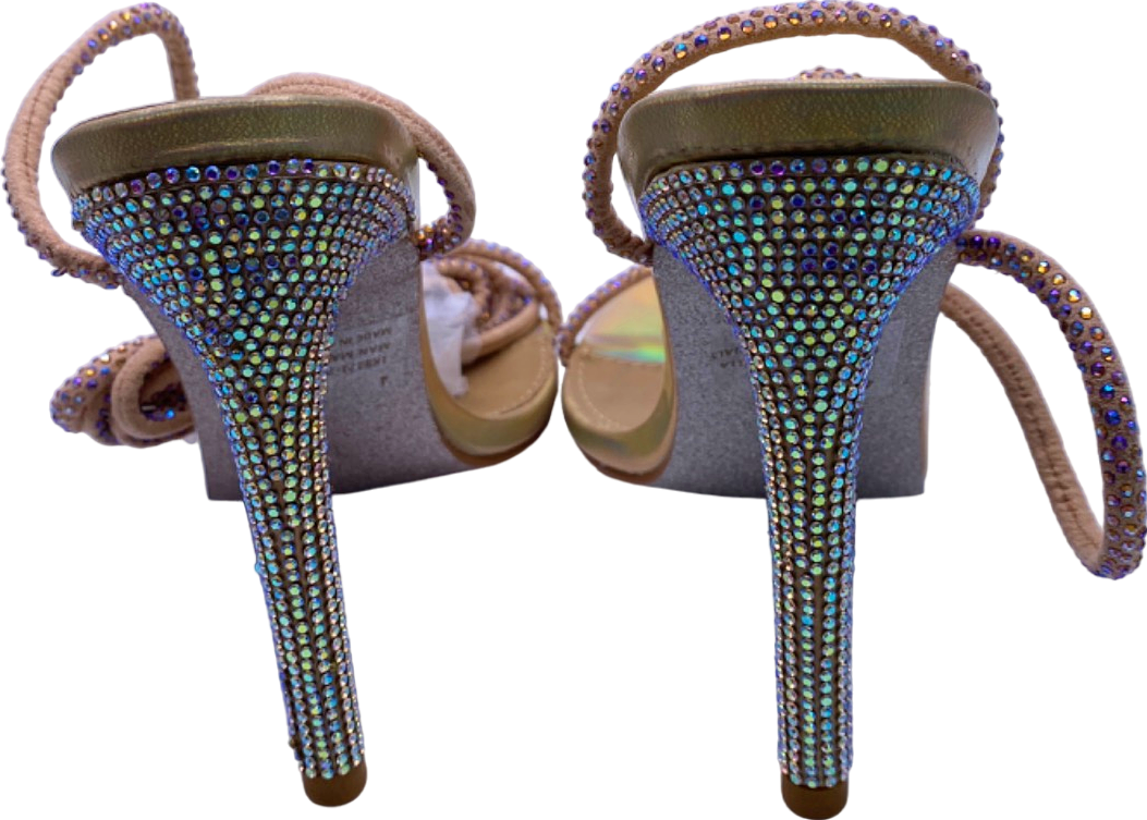 EGO Beige Holographic Open Toe Heels UK 4