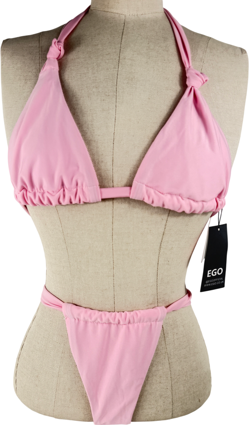 Ego Pink Knot Detail Triangle Bikini Set UK S