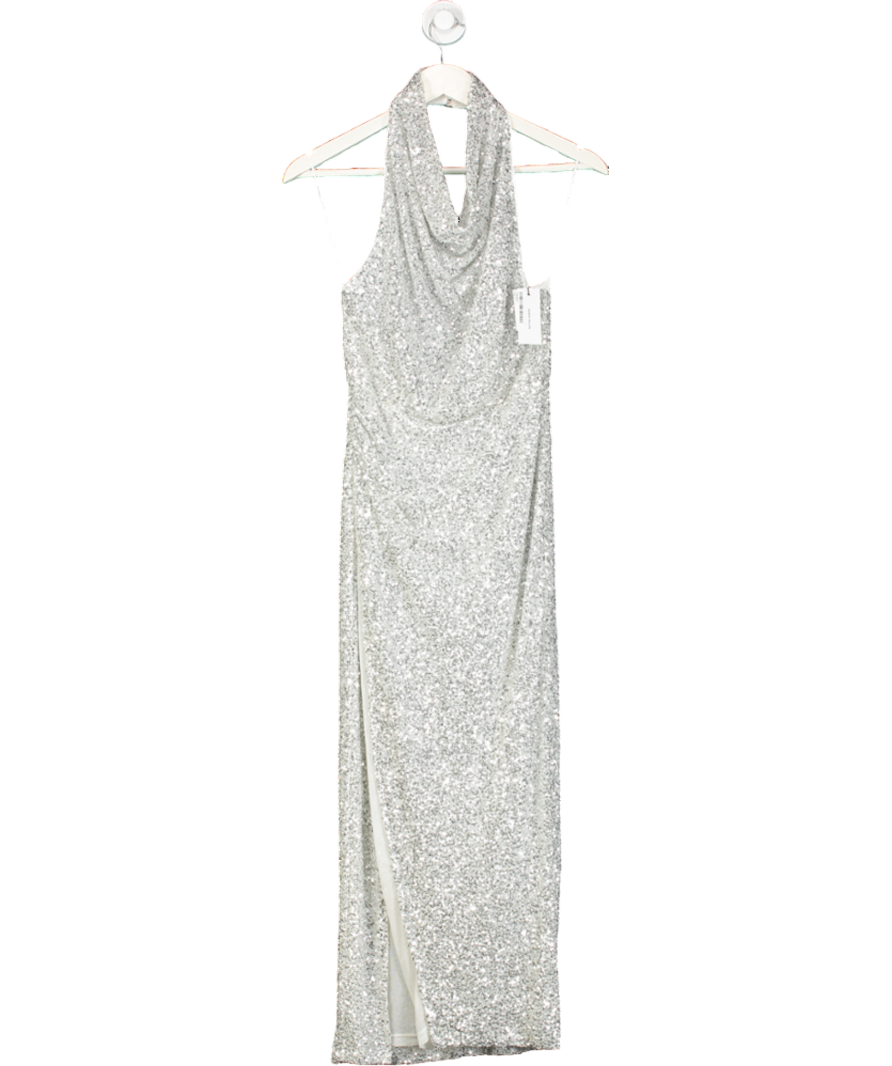 Karen Millen Metallic Jersey Sequin Cowl Neck Midi Dress UK XS