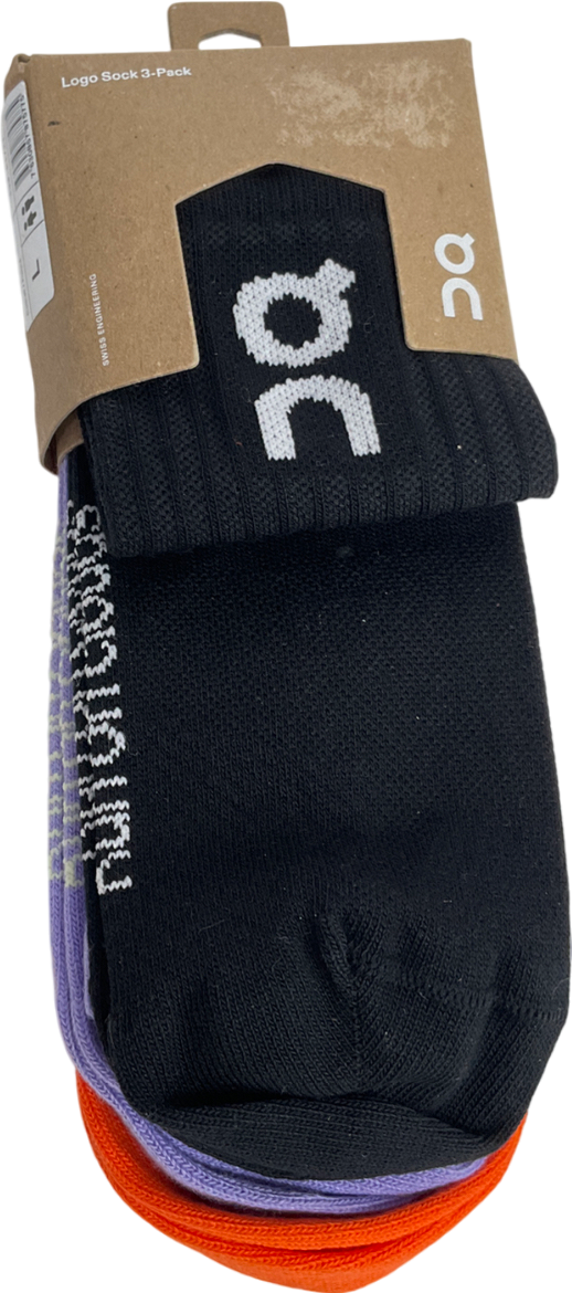 ON Running Multicoloured 3 Pack Logo Socks In Comet Flame And Black UK L