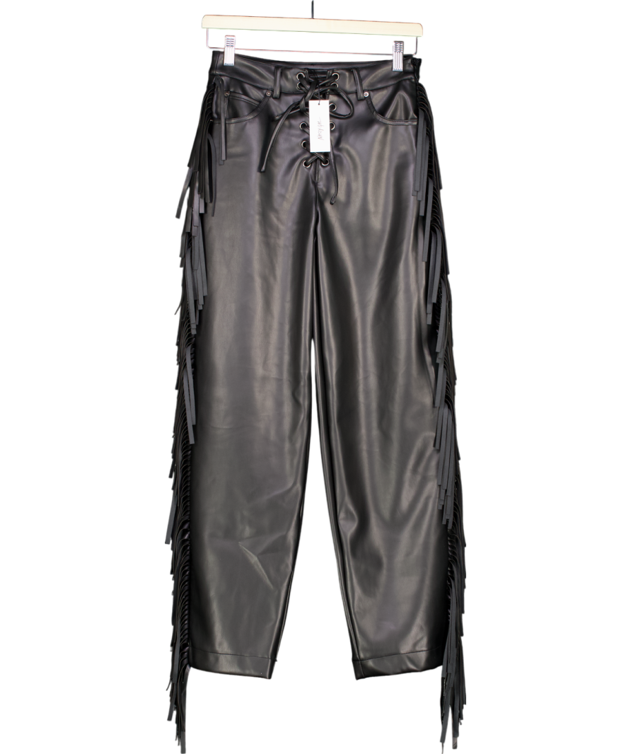 Nasty Gal Black Fringe Faux Leather Trousers UK 6