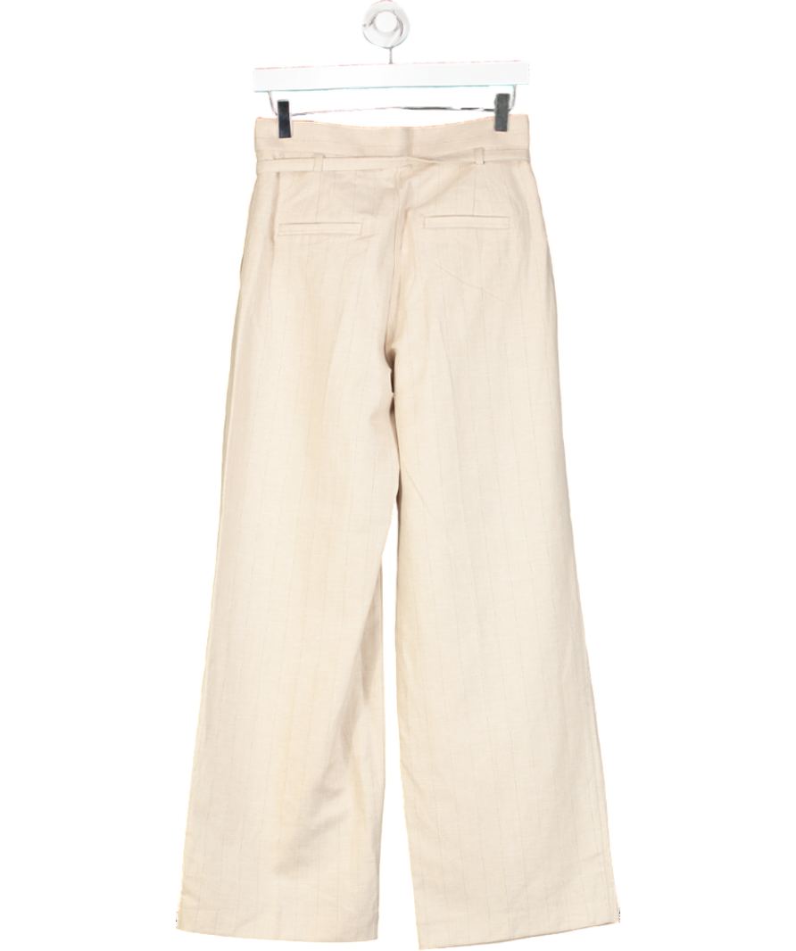 MANGO Beige Linen Blend Pinstripe Tailored Trousers UK 6