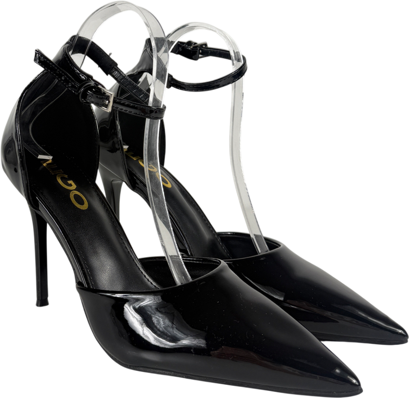 Ego Weekly Ankle Strap Pointed Toe Stiletto Heel In Black Patent UK 6 EU 39 👠