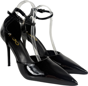 Ego Weekly Ankle Strap Pointed Toe Stiletto Heel In Black Patent UK 6 EU 39