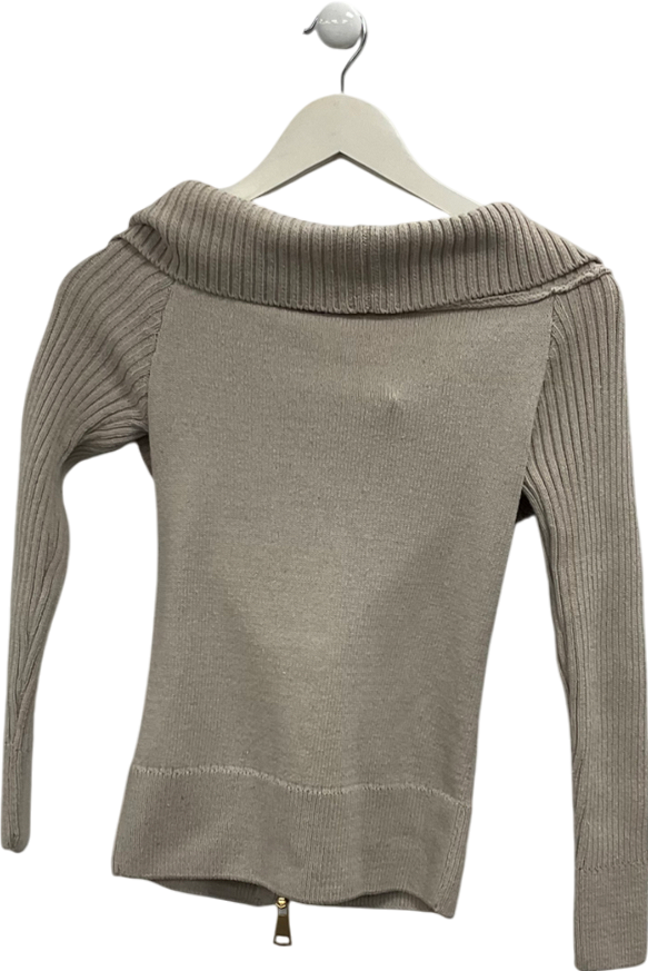River Island Cream Beige Bardot Zip Jumper UK 6