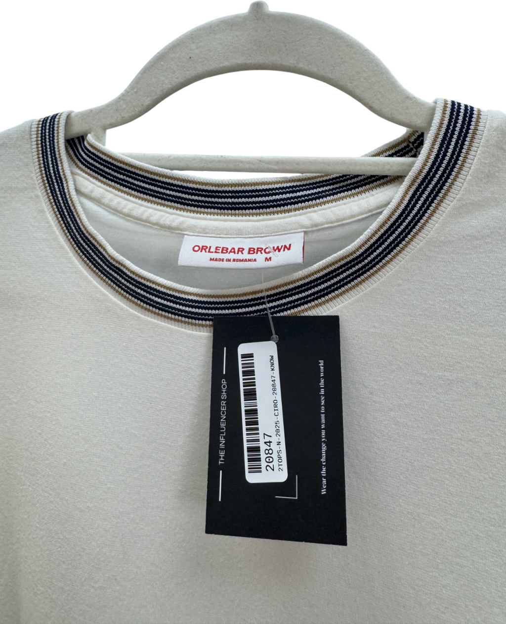 Orlebar Brown Cream Striped Neckline T-shirt UK M