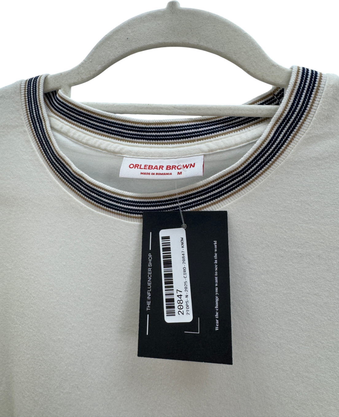 Orlebar Brown Cream Striped Neckline T-shirt UK M