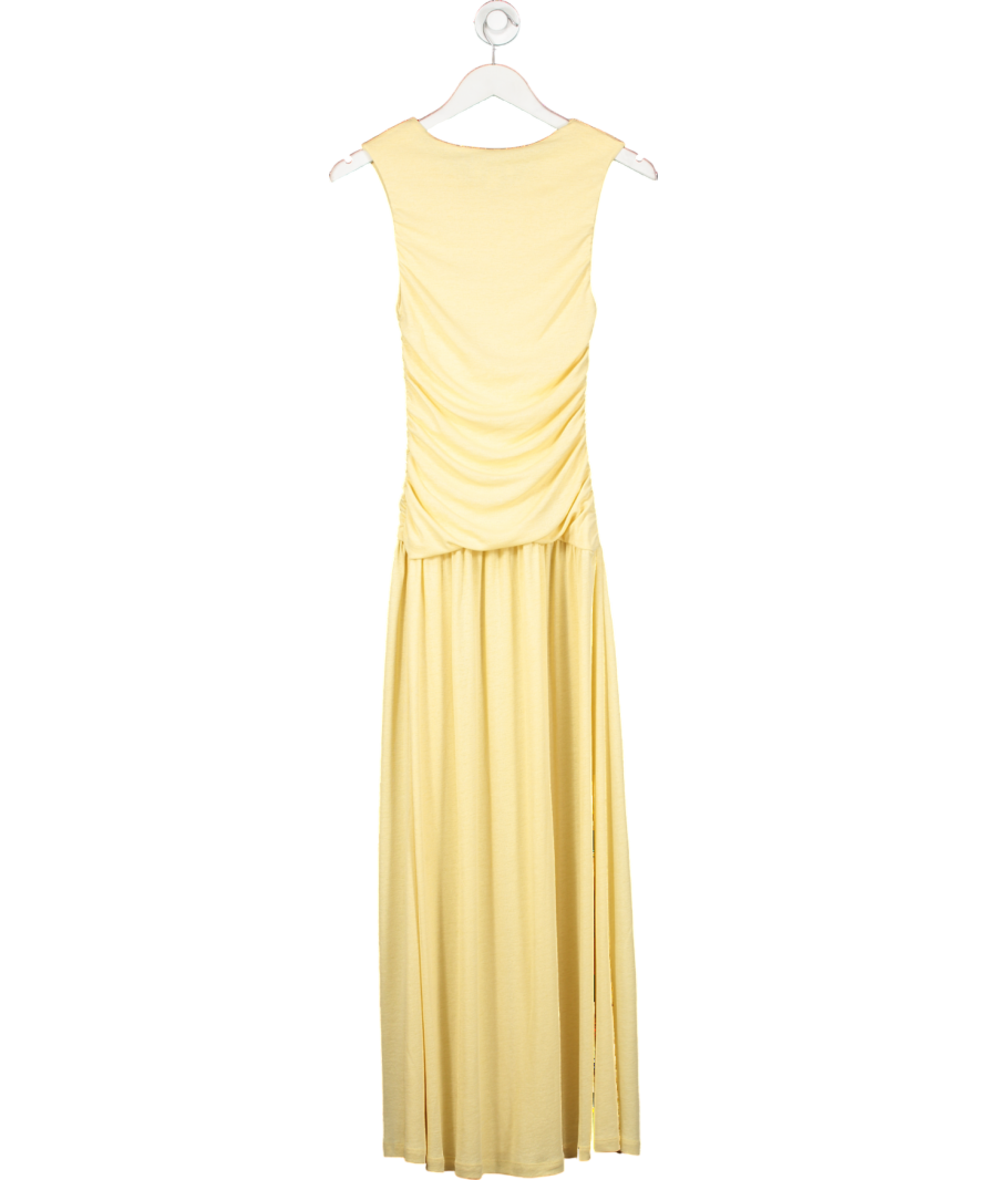 ASOS Yellow Drop Waist Ruched Maxi Dress In Buttermilk UK XS