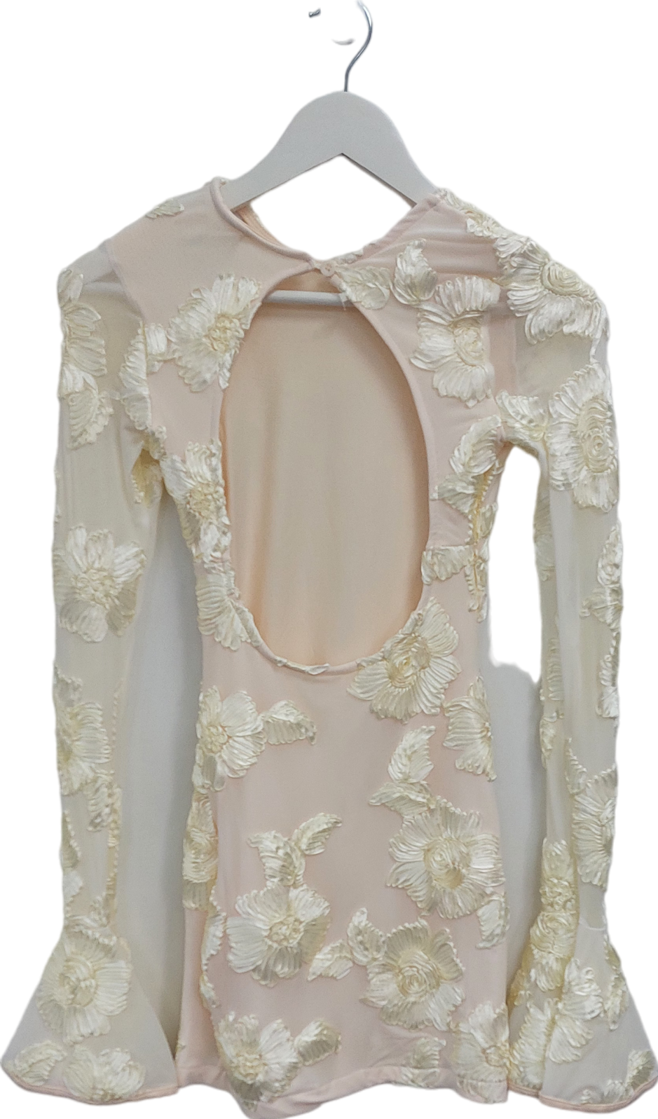 Sihaiyijia Cream Flower Textured Mini Dress UK S