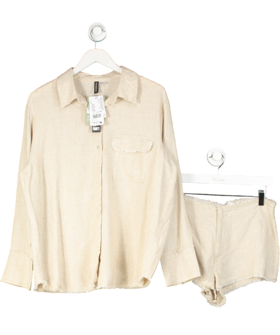 H&M Beige Linen-blend Shirt & Short Set UK M