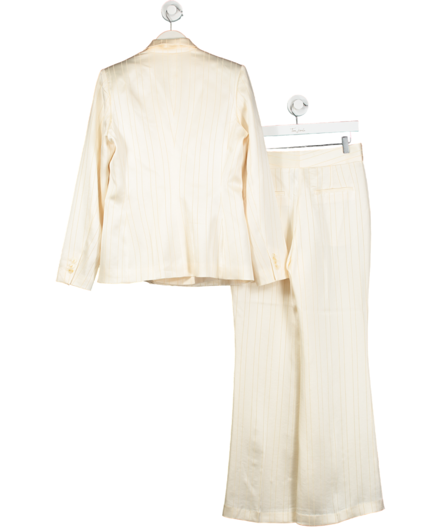 Karen Millen Cream Satin Stripe Tuxedo Blazer And Straight Leg Trousers UK S/M