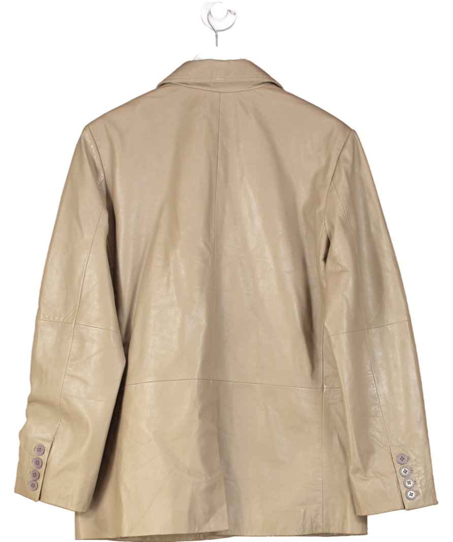 Warehouse Beige Real Leather Double Breasted Relaxed Blazer UK 14