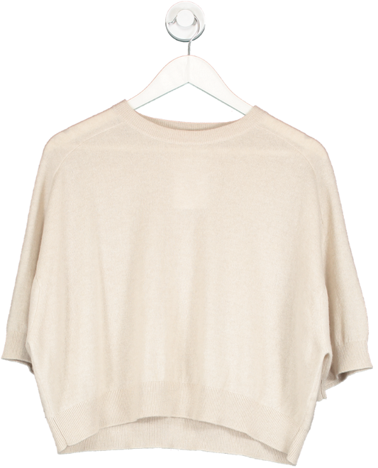 Soft Goat Beige 100% Cashmere Short Sleeve Sweater UK S