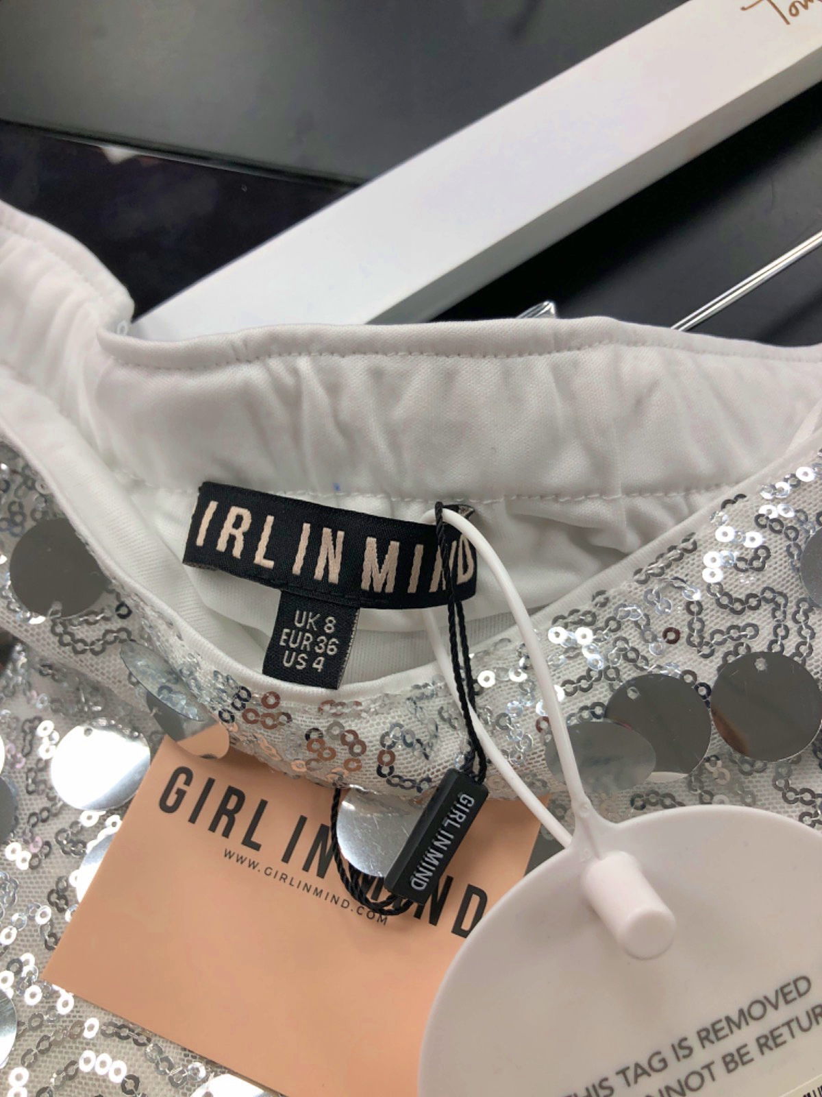 Girl In Mind Silver Sequin Skirt UK 8
