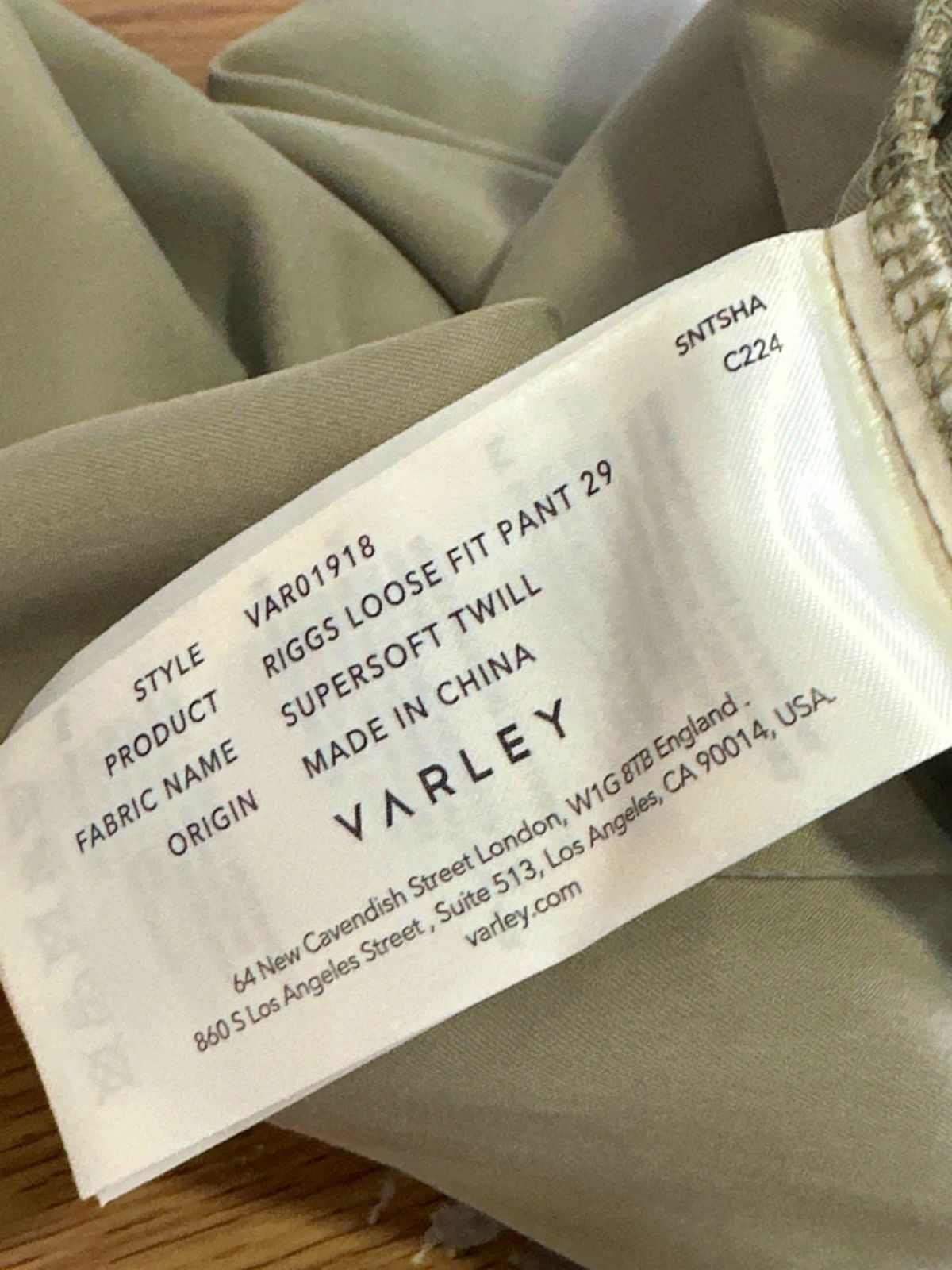 Varley Beige Riggs Loose Fit Pant Supersoft Twill UK XS