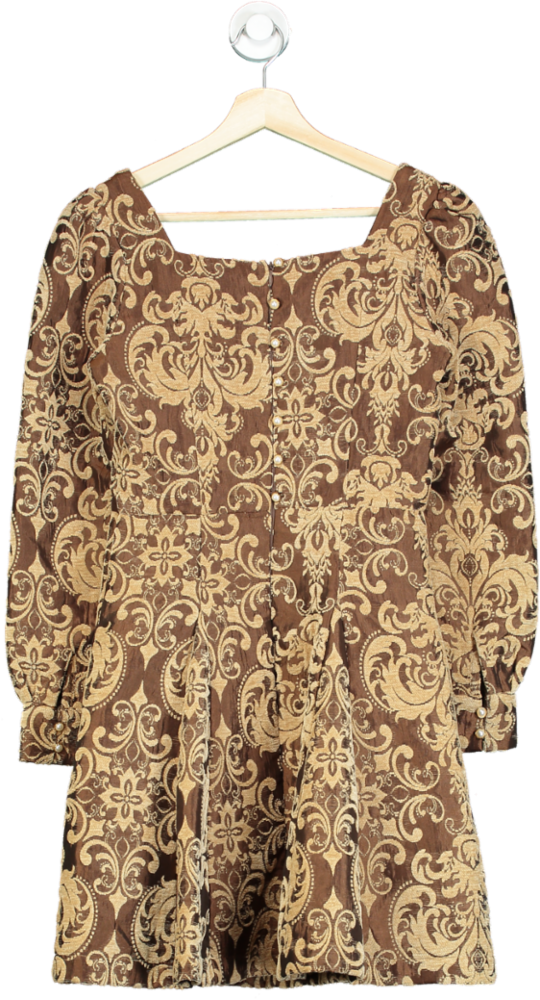 Flossy Brown Jacquard Dress UK XXS