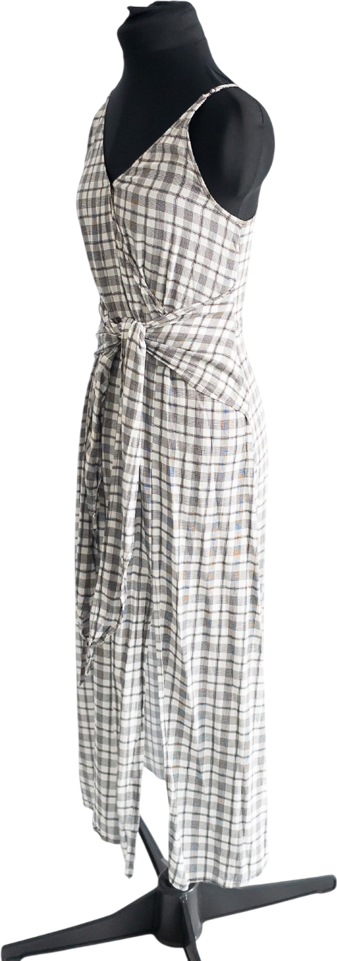 & Other Stories White / Black Check Tie Front Midi Dress UK 4