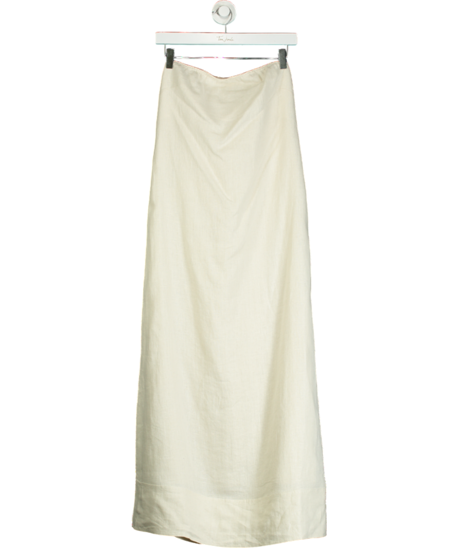 Massimo Dutti Cream Linen Strapless Midi Dress UK M