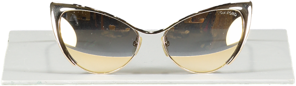 Tom Ford Metallic Natasya Gold Mirror Cat Eye Sunglasses In Case